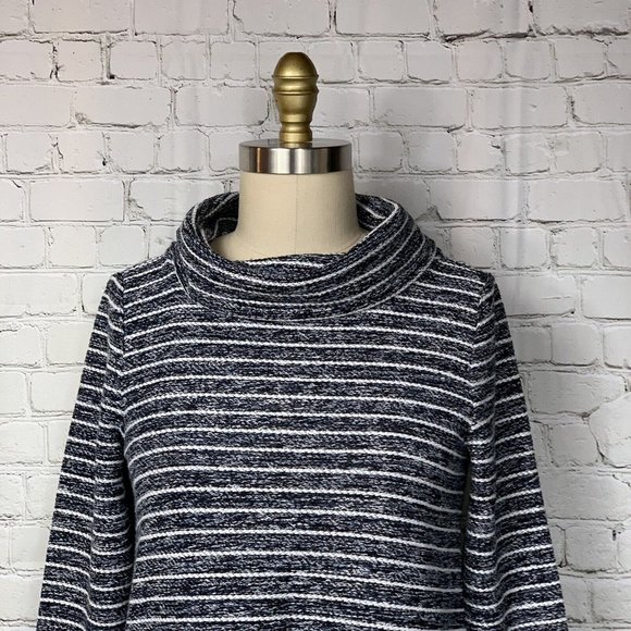 Loft - Marled Spacedye Cowl Mock Neck Sweater Tunic | Size Medium | Blue & White - Picture 4 of 13